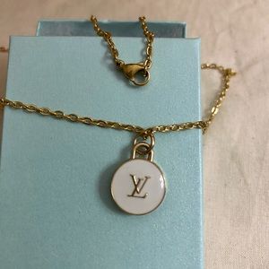 White LV Small Double Sided Charm Pendant Necklace